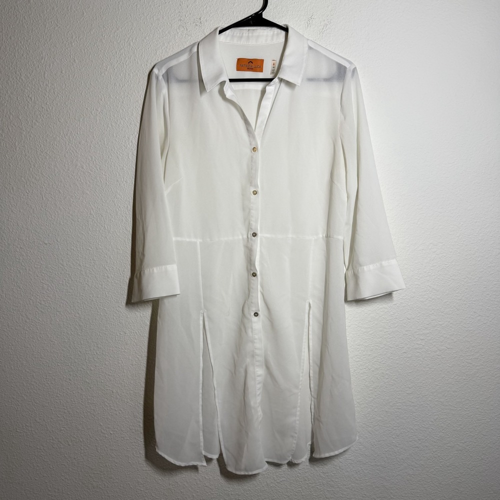 Patrizia Luca Milano Shirt Dress Women's Medium White‎ Cinched Back Waist Casual